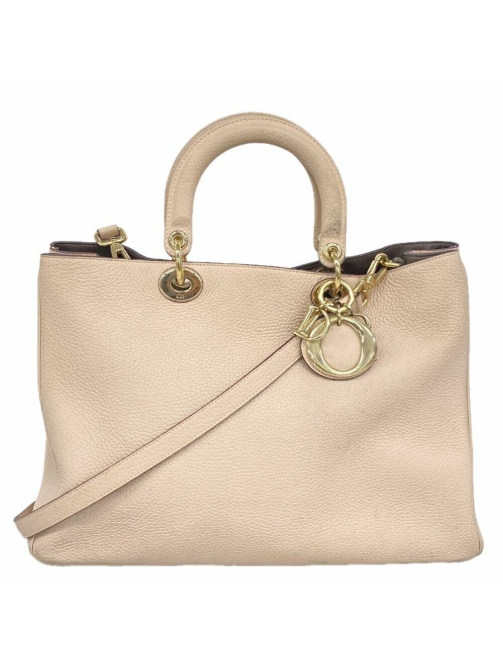 Dior Handbag Diorissimo Leather Pink Beige Gold 2-Way Bag